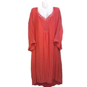 Zac & Rachel Dress Crochet‎ Trim Bell Sleeve Midi Dress 2X Plus size summer